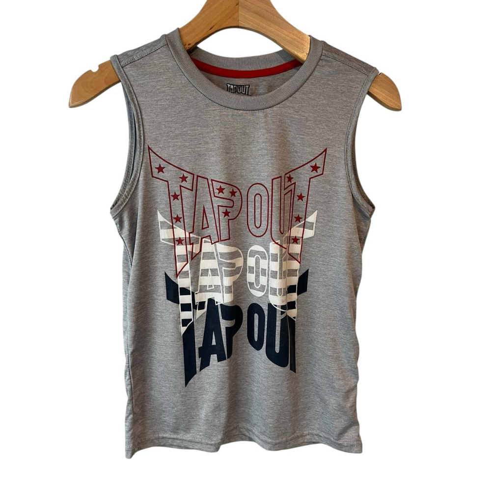 TAPOUT Sleeveless Tank Top Boys Size 10/12 Gray MMA Muscle Shirt Tee Activewear